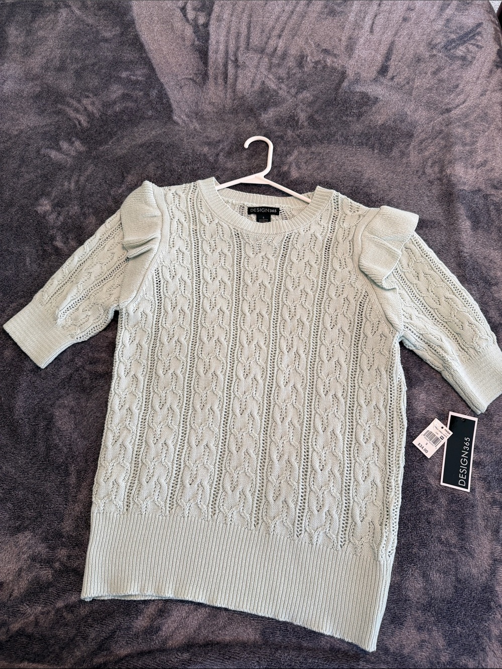 Design365 Women’s Cable Knit Puff Sleeve Sweater - Light Mint